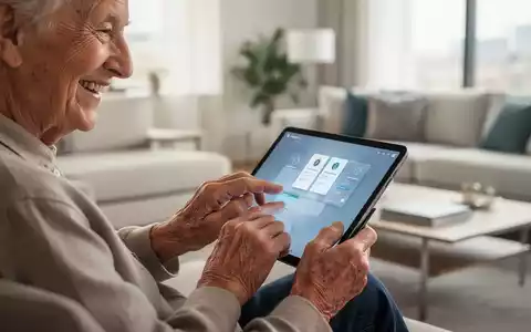 Eine ältere Person nutzt ein Tablet in einer hellen, modernen Wohnumgebung. - Foto: über boerse-global.de