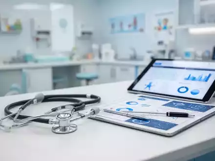 Ein modernes pädiatrisches Untersuchungszimmer mit medizinischen Instrumenten und digitalen Gesundheitsdaten. - Foto: über boerse-global.de