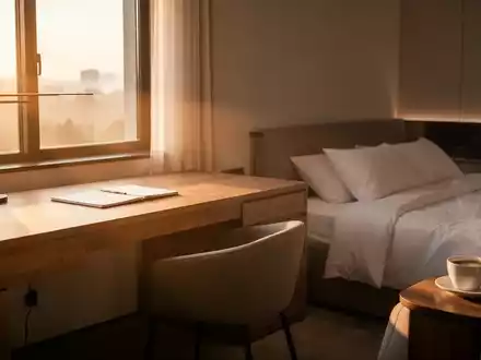 Ein minimalistisch und aufgeräumt eingerichtetes Schlafzimmer im sanften Licht der Morgensonne. - Foto: über boerse-global.de