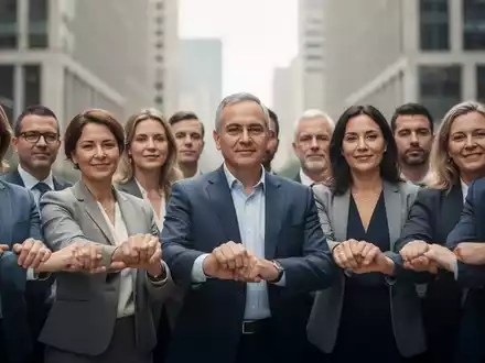 Eine diverse Gruppe von Menschen bei einer solidarischen Versammlung in einer stĂ€dtischen Umgebung. - Foto: ĂŒber boerse-global.de