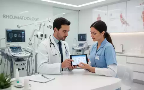 Arzt und medizinische Fachkraft besprechen gemeinsam die digitale Praxisorganisation in einer modernen Rheumatologie. - Foto: über boerse-global.de