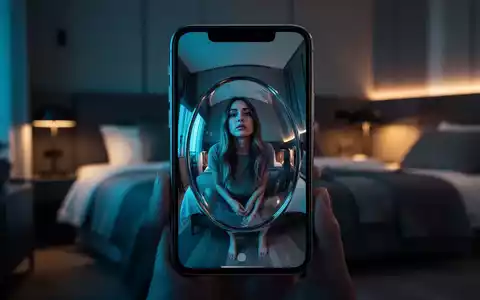 Ein Smartphone-Display zeigt eine verzerrte Spiegelung einer Person, die den psychologischen Druck durch soziale Medien symbolisiert. - Foto: über boerse-global.de