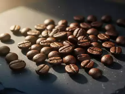 Nahaufnahme von gerösteten Kaffeebohnen auf einem dunklen Untergrund mit stimmungsvollem Licht. - Foto: über boerse-global.de