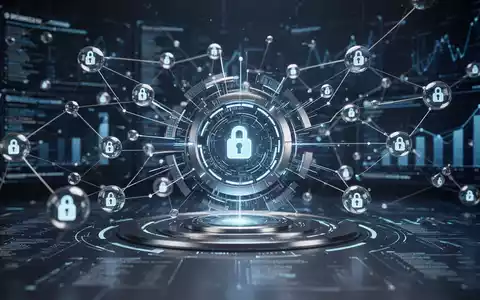 Digitales Finanznetzwerk mit vernetzten Blockchain-Knoten und leuchtenden Datenlinien vor einem modernen, dunklen Hintergrund. - Foto: über boerse-global.de