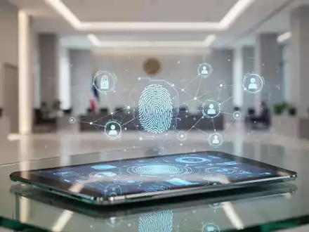 Digitales Tablet mit abstrakten Datenvisualisierungen in einem modernen Regierungsbüro. - Foto: über boerse-global.de
