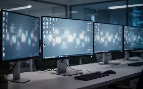 Moderner Computerarbeitsplatz mit mehreren Monitoren, die eine Desktop-Betriebssystemoberfläche anzeigen. - Foto: über boerse-global.de