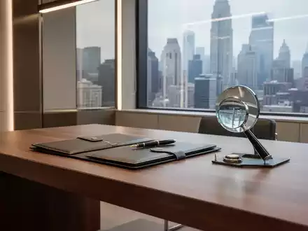 Ein moderner Notar-Schreibtisch mit Dokumentenmappe und Füllfederhalter als Symbol für rechtliche Sorgfalt und Prävention. - Foto: über boerse-global.de