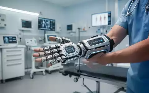 Eine Person trägt eine moderne motorisierte Handorthese zur medizinischen Rehabilitation in einer klinischen Umgebung. - Foto: über boerse-global.de