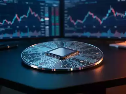 Ein hochmoderner Halbleiter-Wafer auf einem Schreibtisch mit verschwommenen Finanzdiagrammen im Hintergrund. - Foto: über boerse-global.de