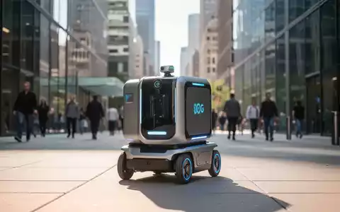 Ein autonomer Lieferroboter fährt auf einem Gehweg in einer modernen US-Großstadt. - Foto: über boerse-global.de