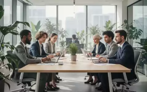 Diverse Mitarbeiter in einem modernen, hellen Büro, die gemeinsam an einem Tisch arbeiten und eine produktive Atmosphäre. - Foto: über boerse-global.de