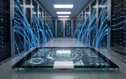Moderne Serverräume und ein Tablet mit digitalen Wasserzeichen-Visualisierungen zur Kennzeichnung von KI-Inhalten. - Foto: über boerse-global.de