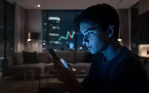 Eine Person blickt in einem abgedunkelten Raum auf ein leuchtendes Smartphone, das ihr Gesicht blau beleuchtet. - Foto: über boerse-global.de