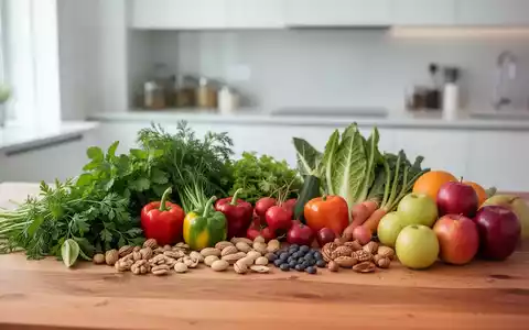Frisches Gemüse, Kräuter, Nüsse und Obst auf einem Holztisch als Symbol für eine gesunde basenreiche Ernährung. - Foto: über boerse-global.de