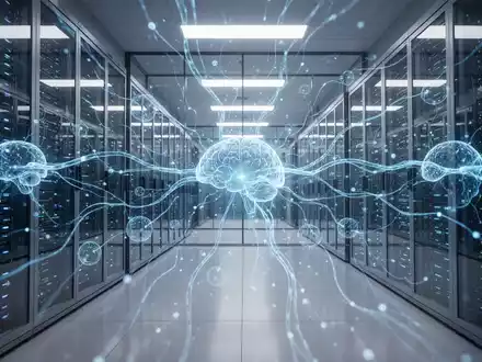Abstrakte Darstellung einer KI-gestützten Unternehmensarchitektur mit digitalen Datenströmen und vernetzten Systemen. - Foto: über boerse-global.de