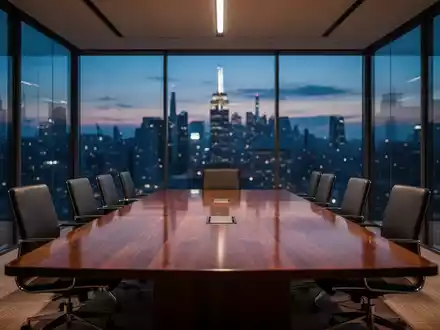 Moderner, minimalistischer Konferenzraum in einer Chefetage bei Dämmerung, der eine professionelle und seriöse Atmosphäre ausstrahlt. - Foto: über boerse-global.de