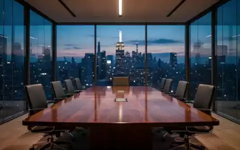 Moderner, minimalistischer Konferenzraum in einer Chefetage bei Dämmerung, der eine professionelle und seriöse Atmosphäre ausstrahlt. - Foto: über boerse-global.de
