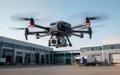 Eine professionelle Industriedrohne über einem Logistikgelände bei klarem Himmel. - Foto: über boerse-global.de