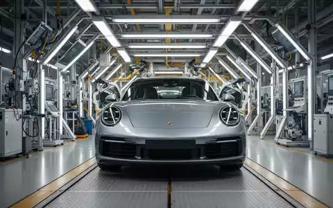 Moderne Produktionslinie in einem Porsche-Werk mit Fokus auf Fertigungstechnik und industrielle Architektur. - Foto: über boerse-global.de