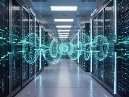 Abstrakte Visualisierung von Cyber-Sicherheit durch leuchtende Datenströme in einem modernen Serverraum. - Foto: über boerse-global.de