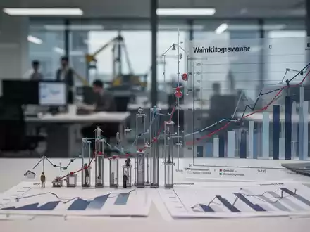 Symbolische Darstellung des deutschen Arbeitsmarktes mit Wirtschaftsdiagrammen und einer modernen Industriekulisse. - Foto: über boerse-global.de
