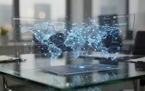 Digitale Darstellung globaler Finanznetzwerke und Blockchain-Knoten auf einem professionellen Büromonitor. - Foto: über boerse-global.de