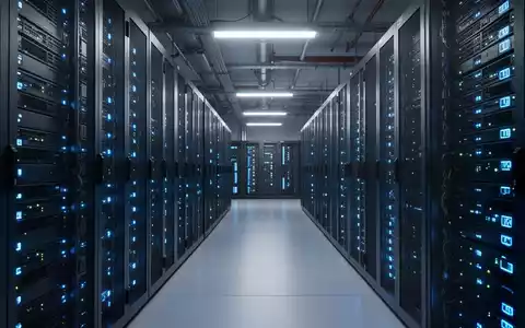 Moderner Serverraum in einem deutschen Rechenzentrum mit blauen Lichtern an Serverracks als digitale Infrastruktur. - Foto: über boerse-global.de