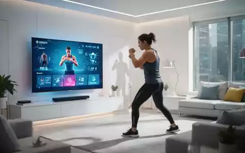 Person beim Boxtraining vor einem modernen Fernsehbildschirm in einem hellen Wohnzimmer. - Foto: über boerse-global.de