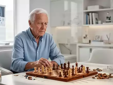 Eine ältere Person beim Lösen eines Puzzles in einer hellen, modernen Umgebung als Symbol für kognitive Gesundheit. - Foto: über boerse-global.de