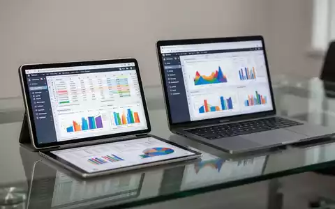 Tablet und Laptop mit komplexen Daten-Tabellen und Diagrammen auf modernem Bürotisch. - Foto: über boerse-global.de
