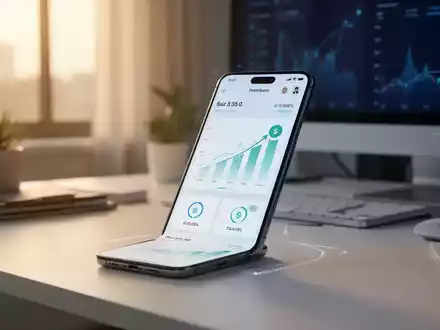 Smartphone mit Finanz-App zur automatisierten Haushaltsplanung und Rechnungsverwaltung auf einem modernen Schreibtisch. - Foto: über boerse-global.de