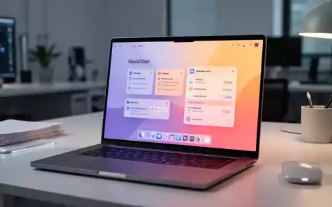 Moderner Laptop-Bildschirm mit einem Browser-Interface, das personalisierte Gradient-Themes und Produktivitäts-Widgets zeigt. - Foto: über boerse-global.de