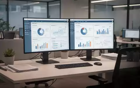 Moderner Büroarbeitsplatz mit digitalen Daten-Dashboards auf Monitoren, die einheitliches Dokumentenmanagement darstellen. - Foto: über boerse-global.de