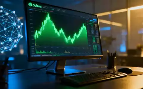 Digitale Kursanzeige und Blockchain-Visualisierung auf einem modernen Monitor. - Foto: über boerse-global.de