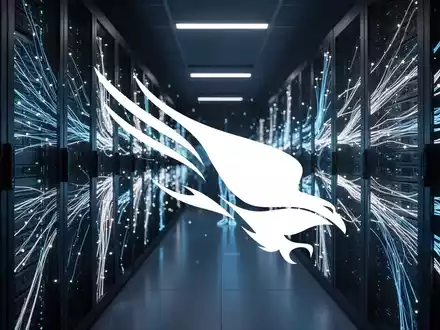 Abstrakte Darstellung eines hochmodernen Rechenzentrums für Cybersicherheit mit leuchtenden Glasfaserkabeln. - Foto: über boerse-global.de