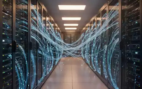 Moderner Finanzdatenzentrum-Serverraum mit blauen Leuchten und fortschrittlicher Serverinfrastruktur - Foto: über boerse-global.de