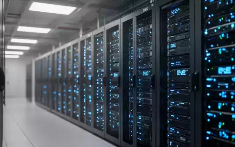 Reihen von hochmodernen Server-Racks in einem professionellen Rechenzentrum mit blauer Beleuchtung. - Foto: über boerse-global.de