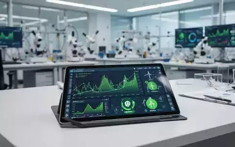 Ein moderner Schreibtisch mit digitalem Tablet, auf dem Finanzgrafiken und Symbole für grüne Energie zu sehen sind. - Foto: über boerse-global.de