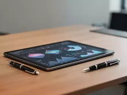Digitales Tablet mit Datenvisualisierung und ein Füllfederhalter auf einem modernen, aufgeräumten Schreibtisch. - Foto: über boerse-global.de