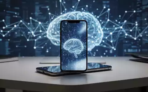 Ein modernes Smartphone auf einem Schreibtisch vor einem abstrakten, digitalen Hintergrund zur Visualisierung von Datenindizierung und KI. - Foto: über boerse-global.de