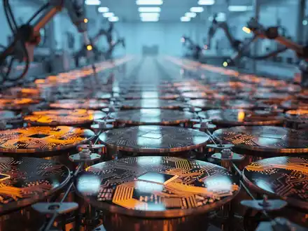 Abstrakte Darstellung der Halbleiterindustrie mit leuchtenden Silizium-Wafern in einer technologischen Umgebung. - Foto: über boerse-global.de