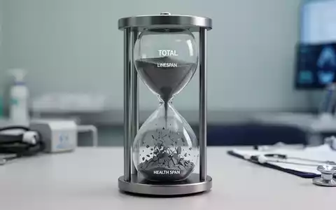 Eine Sanduhr auf einem medizinischen Schreibtisch, die die Diskrepanz zwischen Lebensdauer und gesunden Lebensjahren symbolisiert. - Foto: über boerse-global.de