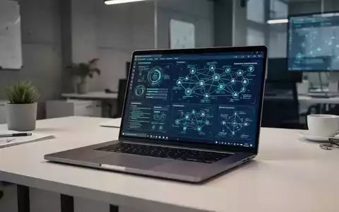 Moderner Arbeitsplatz mit Laptop, der komplexe IT-Sicherheitsdaten und Netzwerkdiagramme anzeigt. - Foto: über boerse-global.de