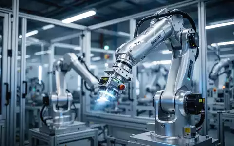 Ein hochmoderner Industrieroboter in einer automatisierten Smart Factory mit Fokus auf Präzisionstechnik. - Foto: über boerse-global.de