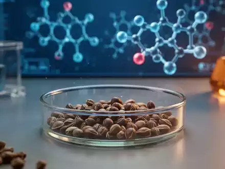 Laborumgebung mit Griffonia simplicifolia Samen und einer Visualisierung molekularer Strukturen zur Serotoninsynthese. - Foto: über boerse-global.de