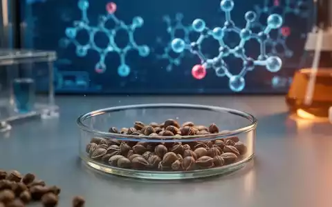 Laborumgebung mit Griffonia simplicifolia Samen und einer Visualisierung molekularer Strukturen zur Serotoninsynthese. - Foto: über boerse-global.de