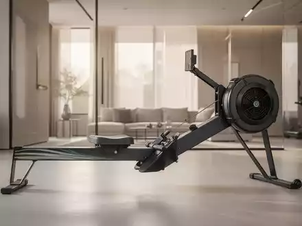 Ein hochwertiges Rudergerät in einem modernen, minimalistischen Heim-Fitnessstudio bei hellem Tageslicht. - Foto: über boerse-global.de