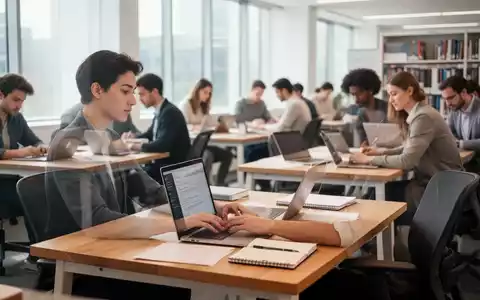 Konzentrierte Personen arbeiten an Laptops in einer modernen, hellen Bibliothek an strukturierten Schreibplätzen. - Foto: über boerse-global.de