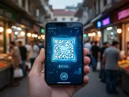 Nahaufnahme eines Smartphones mit QR-Code für digitale Zahlungen im globalen Marktplatz. - Foto: über boerse-global.de
