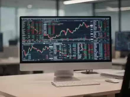 Moderne Finanzbüroumgebung mit verschwommenen Börsencharts auf einem Computerbildschirm. - Foto: über boerse-global.de